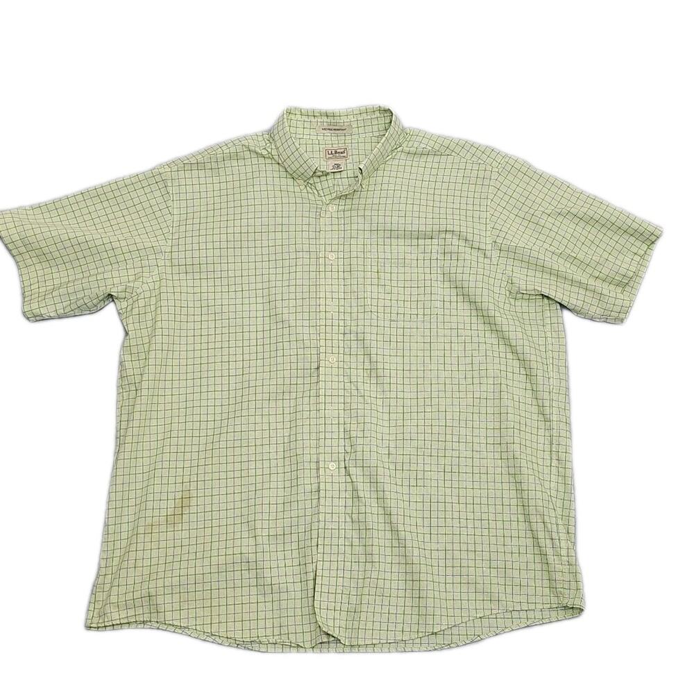 L.L. Bean Shirt Men’s Green White Striped XXL REG Wrinkle Resistant Check Shirt